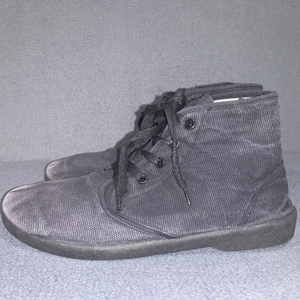 Mens Zig-Zag Black Canvas Lace Up Ankle High Casual Shoes Faded Washed‎ Size 11